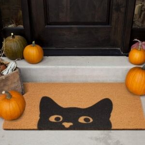 Black Cats Kitty Peek A Boo Nonslip Doormat Goth Cat Lady Gift Door Mat Tan Rug